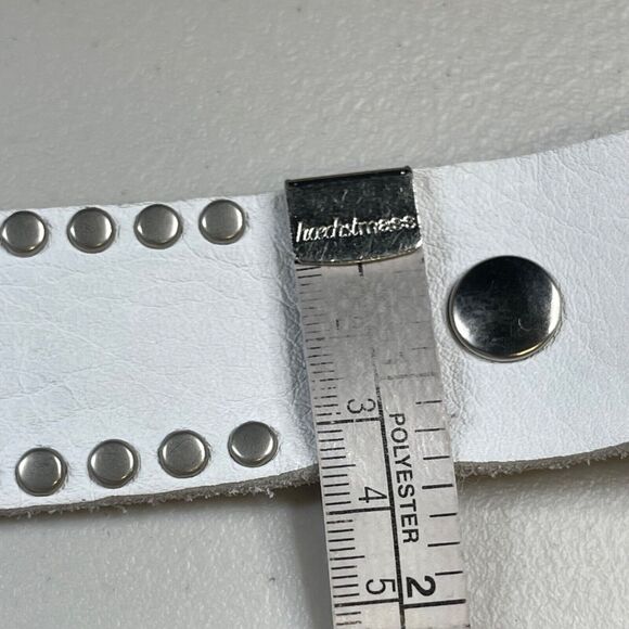 Vintage Cache Belt White Studded Leather Beaded Rhinestone Metal Buckle M - Picture 10 of 14